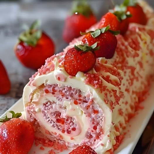 Rotolo di compleanno alle fragole