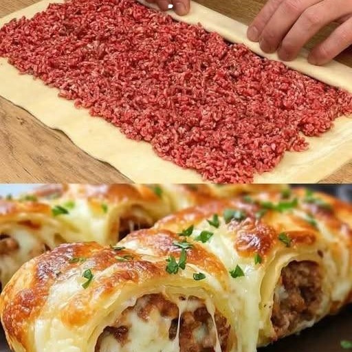 una pasta sfoglia saporita con carne macinata e formaggio