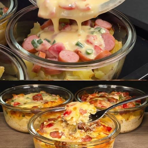 Receta de cazuela sabrosa de patatas y salchichas al horno