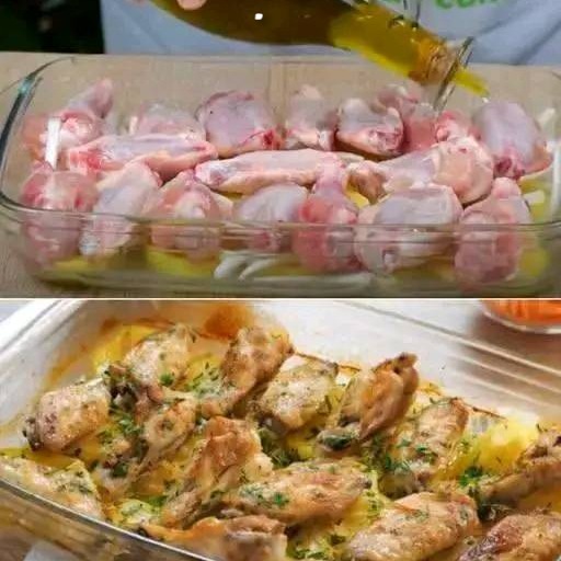 Alette di Pollo al Forno con Patate e Cipolla