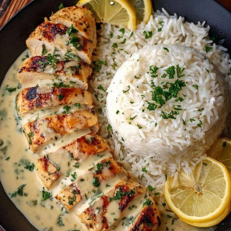 Pollo al limone ed erbe aromatiche con salsa cremosa e riso