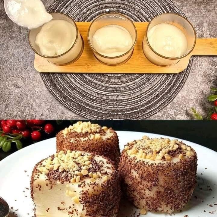 Budino cremoso alla vaniglia con copertura al cioccolato