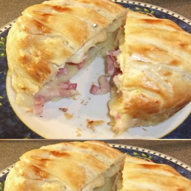 Pasta sfoglia al camembert con patate e pancetta