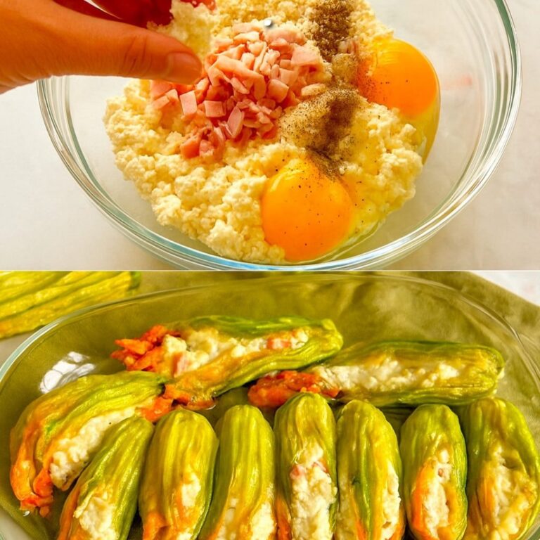 Fiori di zucca ripieni con ricotta e prosciutto (al forno)