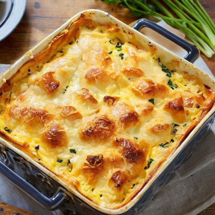 La copertura di questa torta di pollo magica è assolutamente da leccarsi i baffi! Da rifare assolutamente