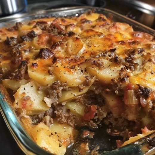 Casseruola di patate con hamburger e formaggio