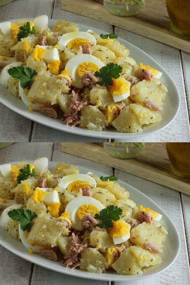 Insalata di patate con uova e tonno