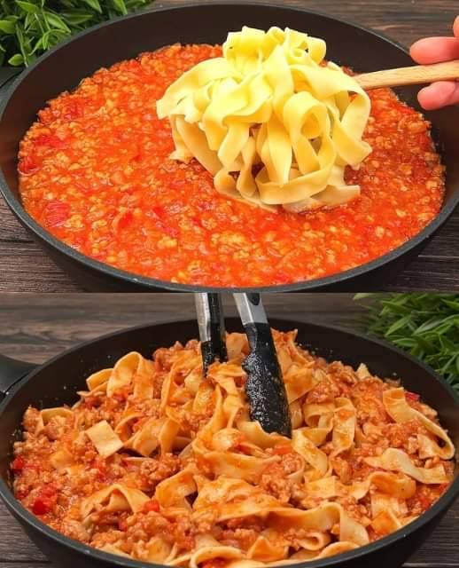 Tagliatelle con sugo di carne e pomodoro