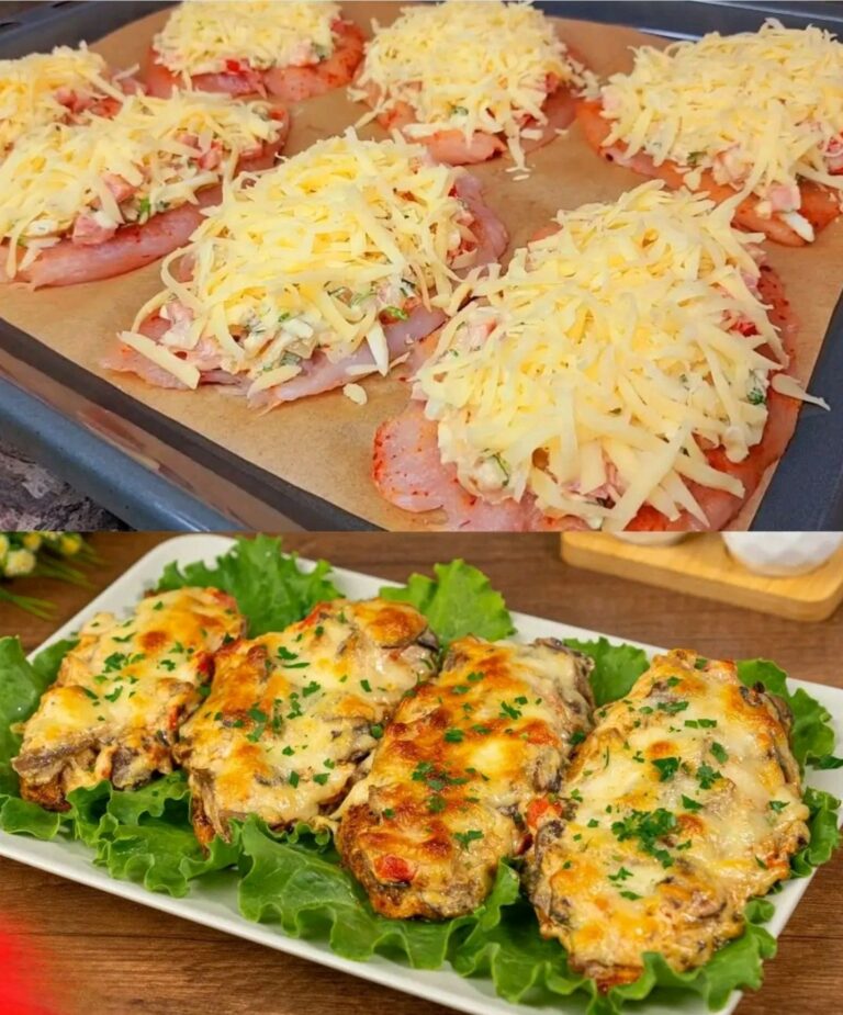 Succoso filetto di pollo con verdure. Una deliziosa combinazione di carne, verdure e funghi.