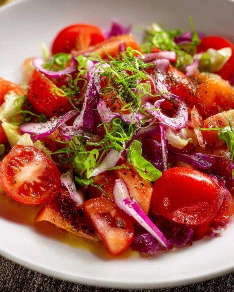 Insalata di pomodori, cavolo rosso e cipolla rossa