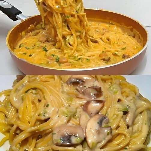 Spaghetti Cremosi ai Funghi con Erbe e Parmigiano