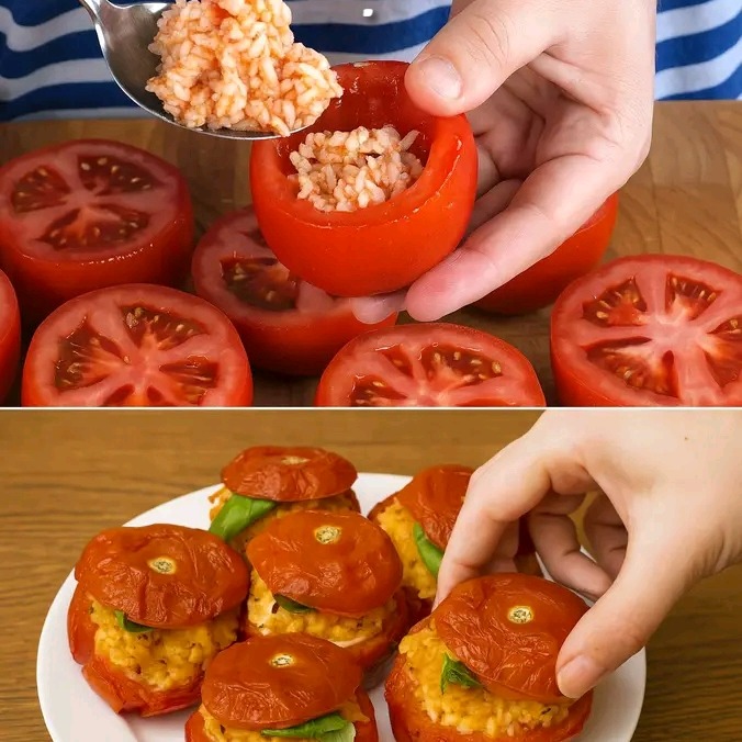 Pomodori ripieni di riso integrale e formaggio