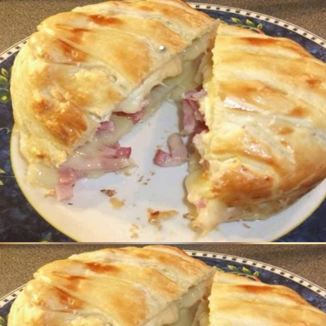 Pasta sfoglia al camembert con patate e pancetta