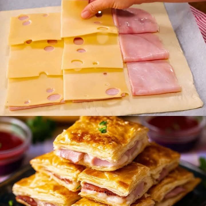 Tasche di pasta sfoglia con prosciutto e formaggio