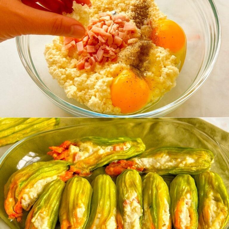 Fiori di zucca ripieni con ricotta e prosciutto (al forno)