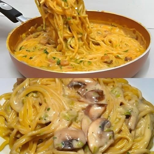Spaghetti Cremosi ai Funghi con Erbe e Parmigiano