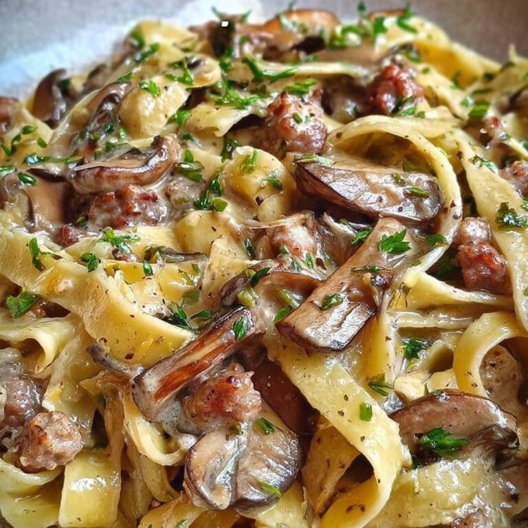 Fettuccine con funghi porcini e salsiccia