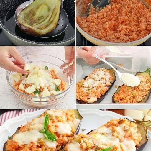 Melanzane ripiene di riso: la ricetta per un antipasto filante e saporito Ingredienti