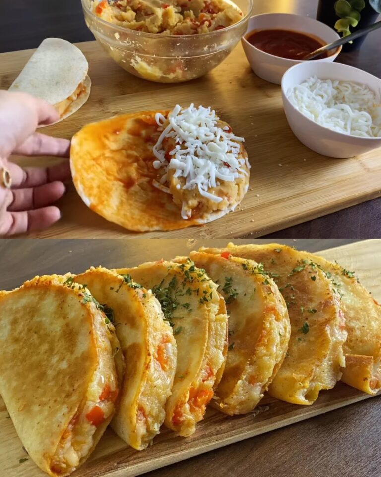 Tortillas avvolte con formaggio, patate e cipolle