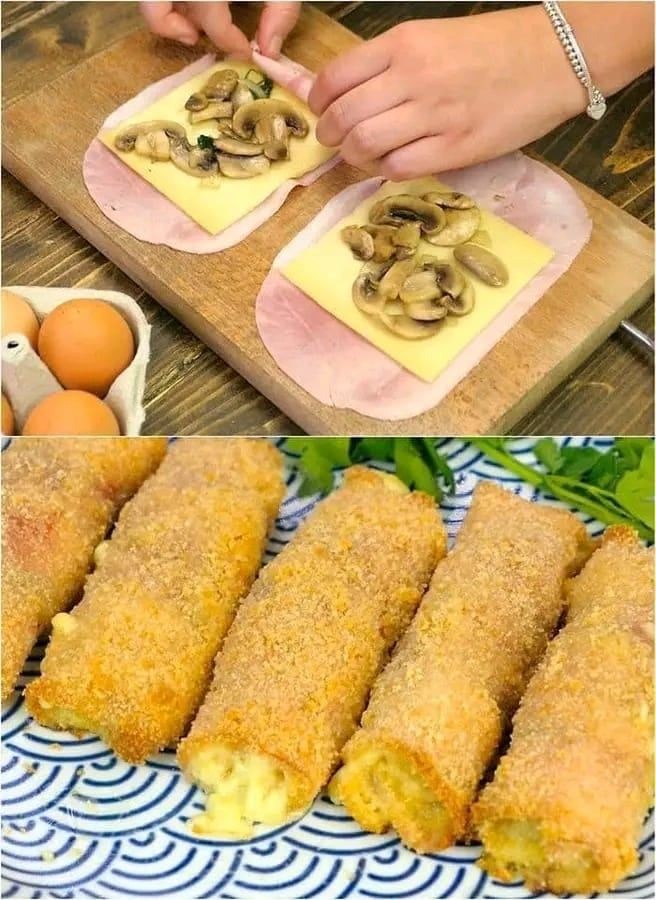 INVOLTINI DI PROSCIUTTO, FORMAGGIO E FUNGHI