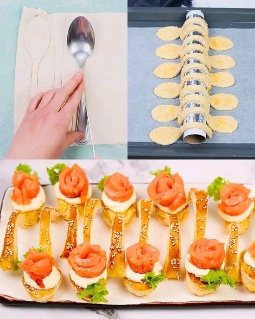 Cucchiai di Pasta Sfoglia con Formaggio e Salmone