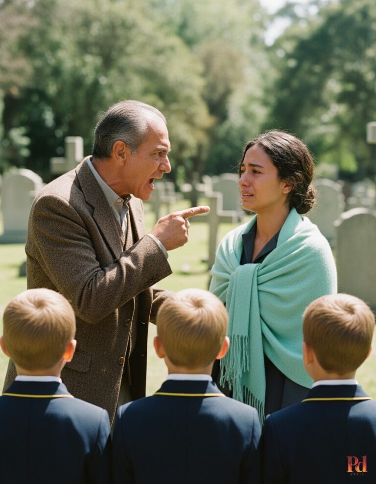 Al encontrar a una joven arrodillada ante la lápida de su hijo, el magnate grita,